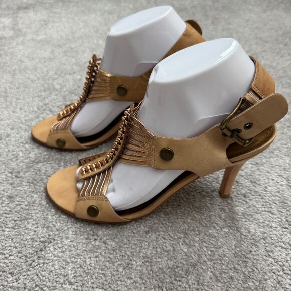 Cynthia Vincent Slingback Gladiator Heeled Sandals Women 8.5 Gold Bronze Leather - Picture 4 of 16